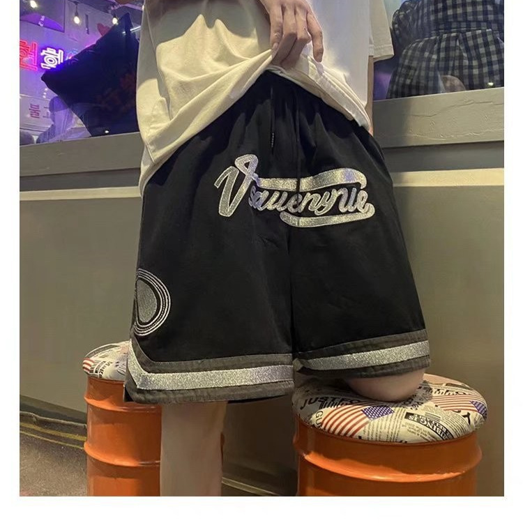 Pantalones cortos casuales de verano para hombres, marca de moda, color sólido, contraste simple, tendencia, tubo recto suelto, pantalones deportivos de cinco puntos