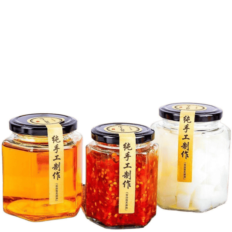 六棱玻璃罐密封食品级小带盖空一斤柠檬膏蜂蜜辣椒果酱瓶子|undefined