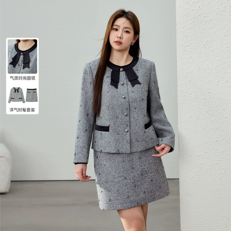 [Легкий роскошный стиль элегантный интеллектуальный и иностранный костюм из двух частей] Funny Show большой размер женский толстый мм весенний новый
