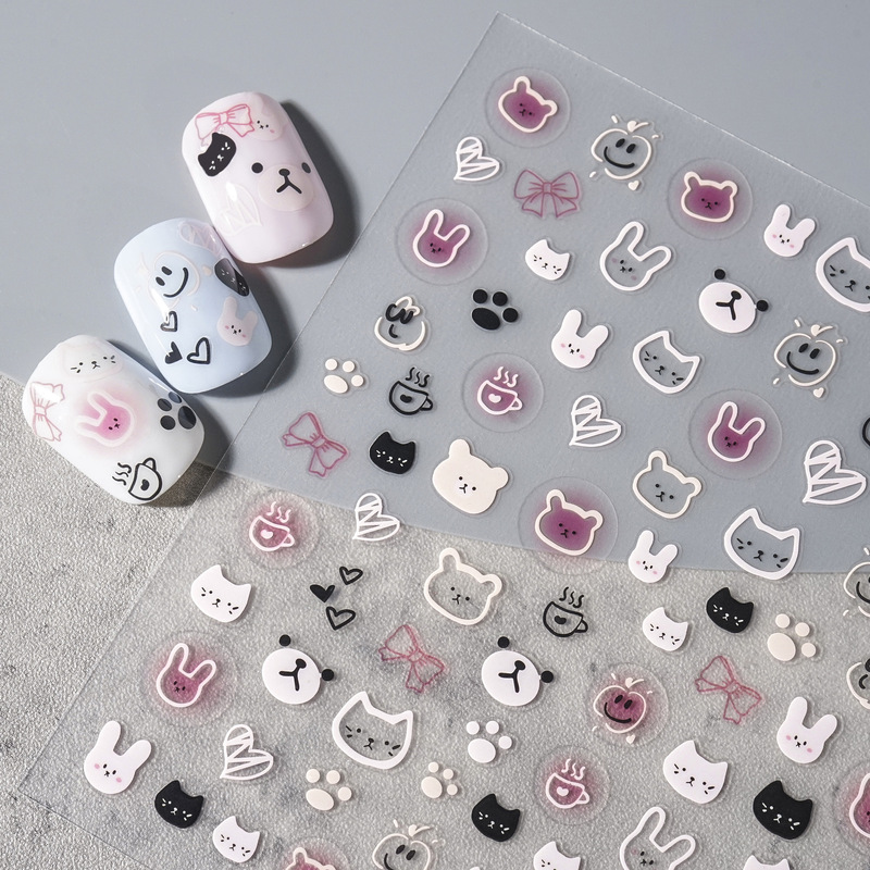 Nail Art Sticker New Love Cat Claw Bow Nail Art Sticker Cartoon Cute Animal Pattern Nail Jewelry Sticker
