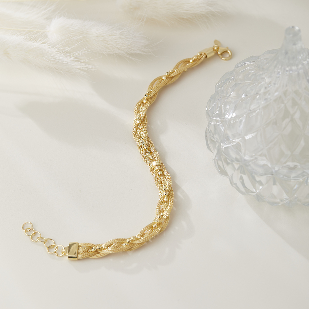 S925 Sterling Silver Four Strand Flat Wire Bracelet With Sparkling Beads High End Jewelry Accessory_voghion.com
