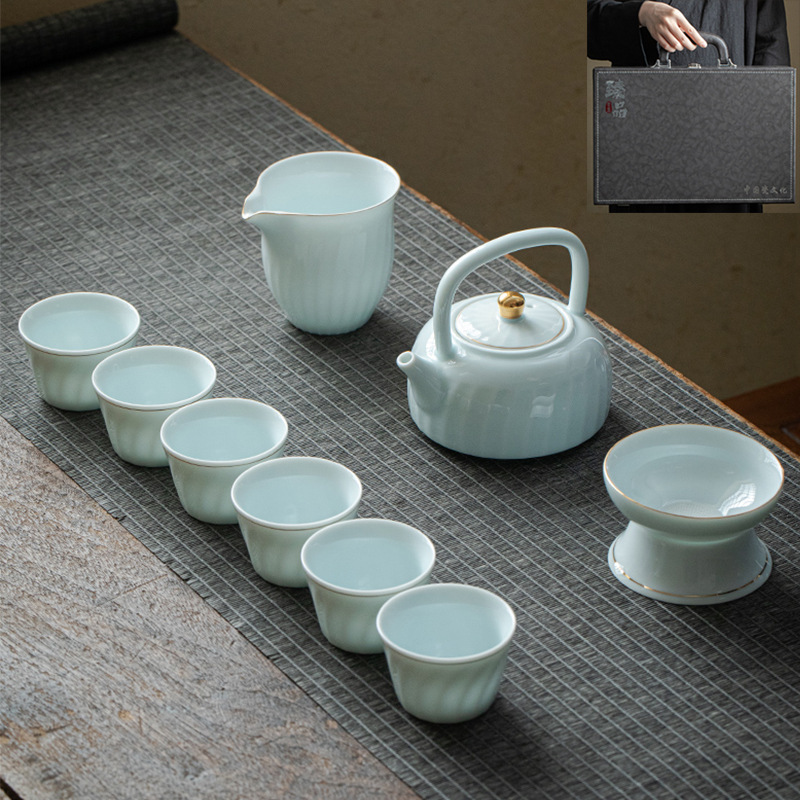 ギフト工夫茶器セット卸売り家庭用ロゴ蓋碗提梁壺開業徳化陶磁器茶器セット|undefined