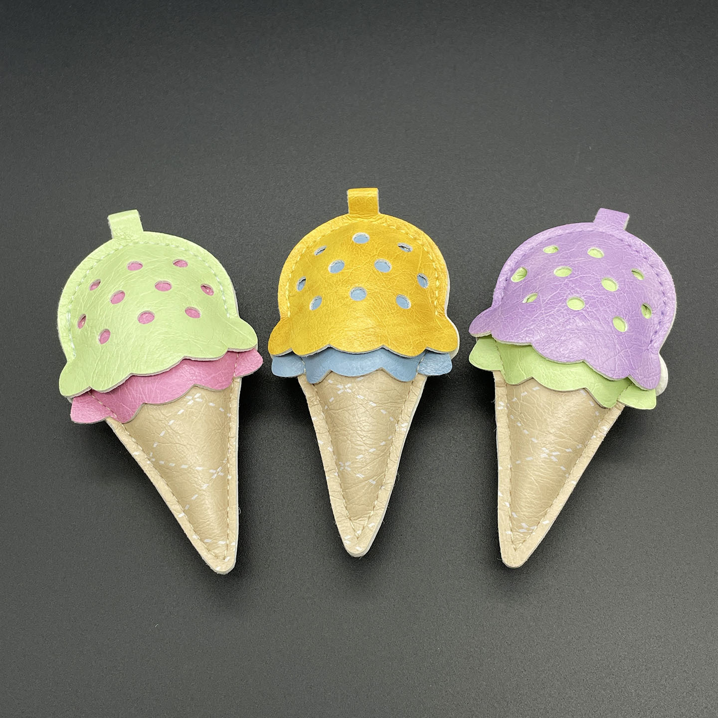 Hermoso helado bolso de cuero colgante llavero helado barril adornos adornos colgantes de llaves de automóvil estuche de teléfono