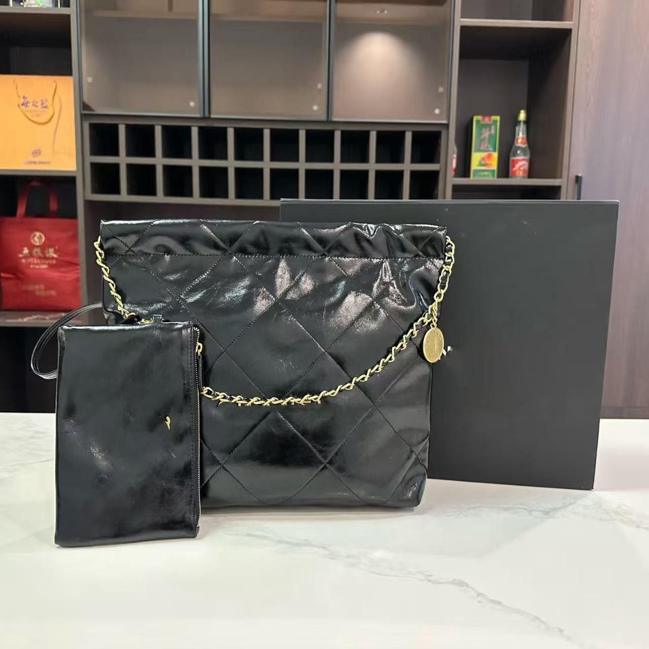 Chanel Stil Gesteppte Schultertasche Mit Kette Aus Echtem Leder_voghion.com