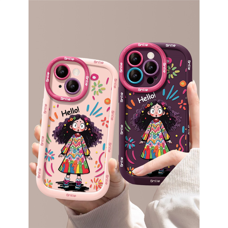 Suitable for Apple 17 Phone Case 17Promax Curly Hair Iphone14 Graffiti Girl 13 Frizzy Hair 1 Niche 15