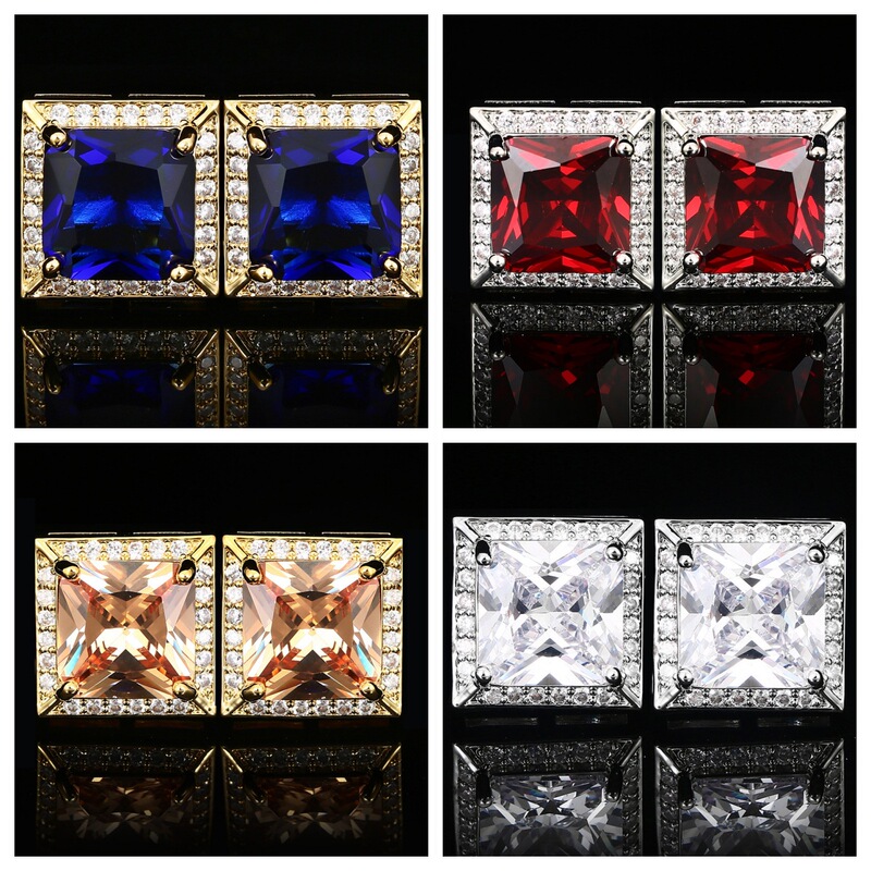 Popular cross-border square crystal cufflinks light luxury zircon women's shirt cuff sapphire cufflinks Popular cross-border square crystal cufflinks light luxury zircon women's shirt cuff sapphire cufflinks