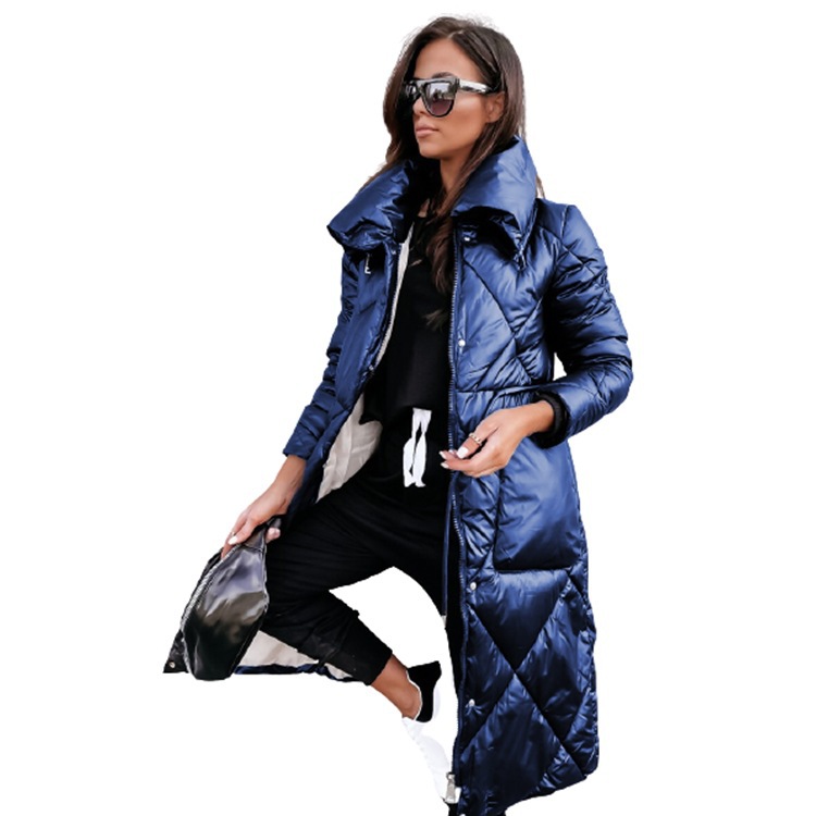 Women's Clothing bright faced temperament commuter lapel long cotton coat women's top long sleeved zipper cotton coat_voghion.com