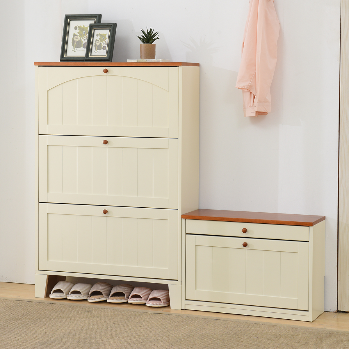 Scandinavian American Mediterranean Ultra-Thin 17cm Tipping Bucket Solid Wood Shoe Cabinet Simple Modern Home Entrance Hall Cabinet