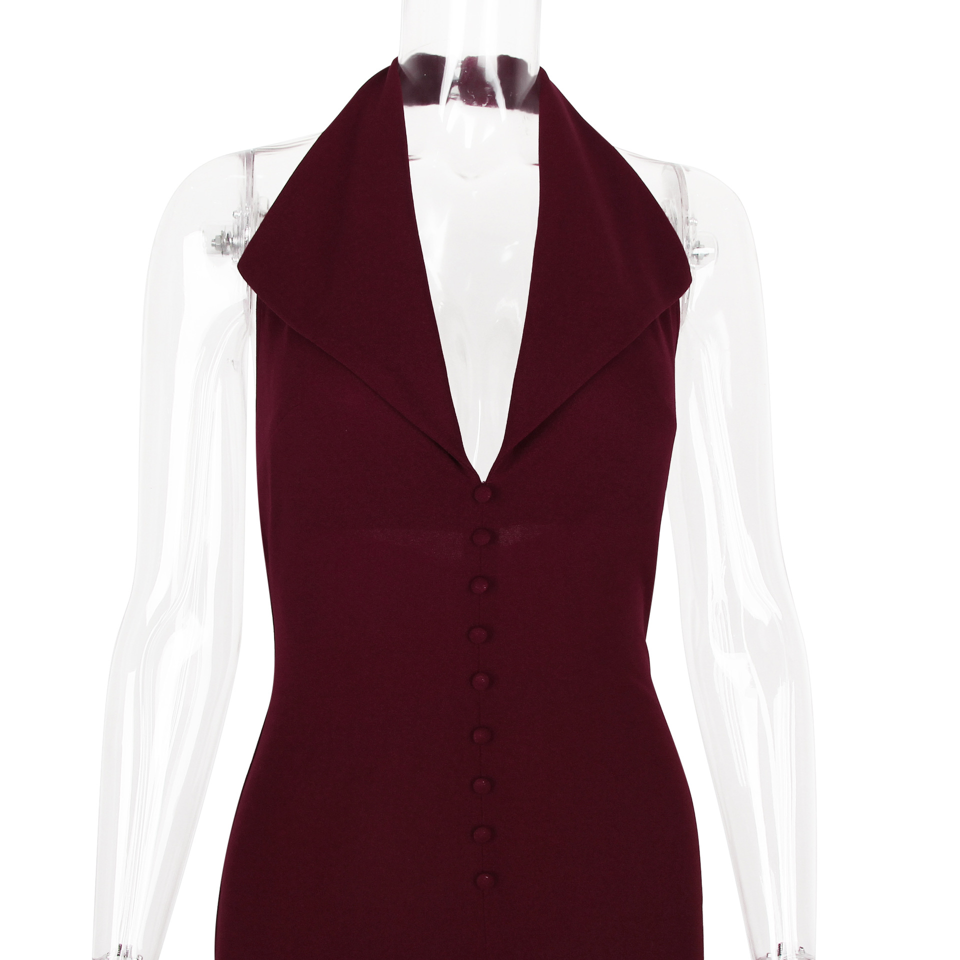 Sexy Women Clothing Sexy Backless V neck Midi Dress Skinny Sheath Split Halter Dress