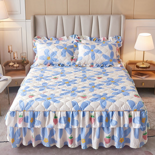Explosive quilted bed skirt three-piece sanding single-piece mattress cover non-slip all-inclusive protection bedspread bed skirt bed hat wholesale