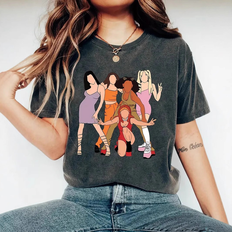 Nostalgic Retro 90S Round Neck T-Shirt Colorfulful Band Members Casual Women's Clothing Export E-Commerce Shein New Products