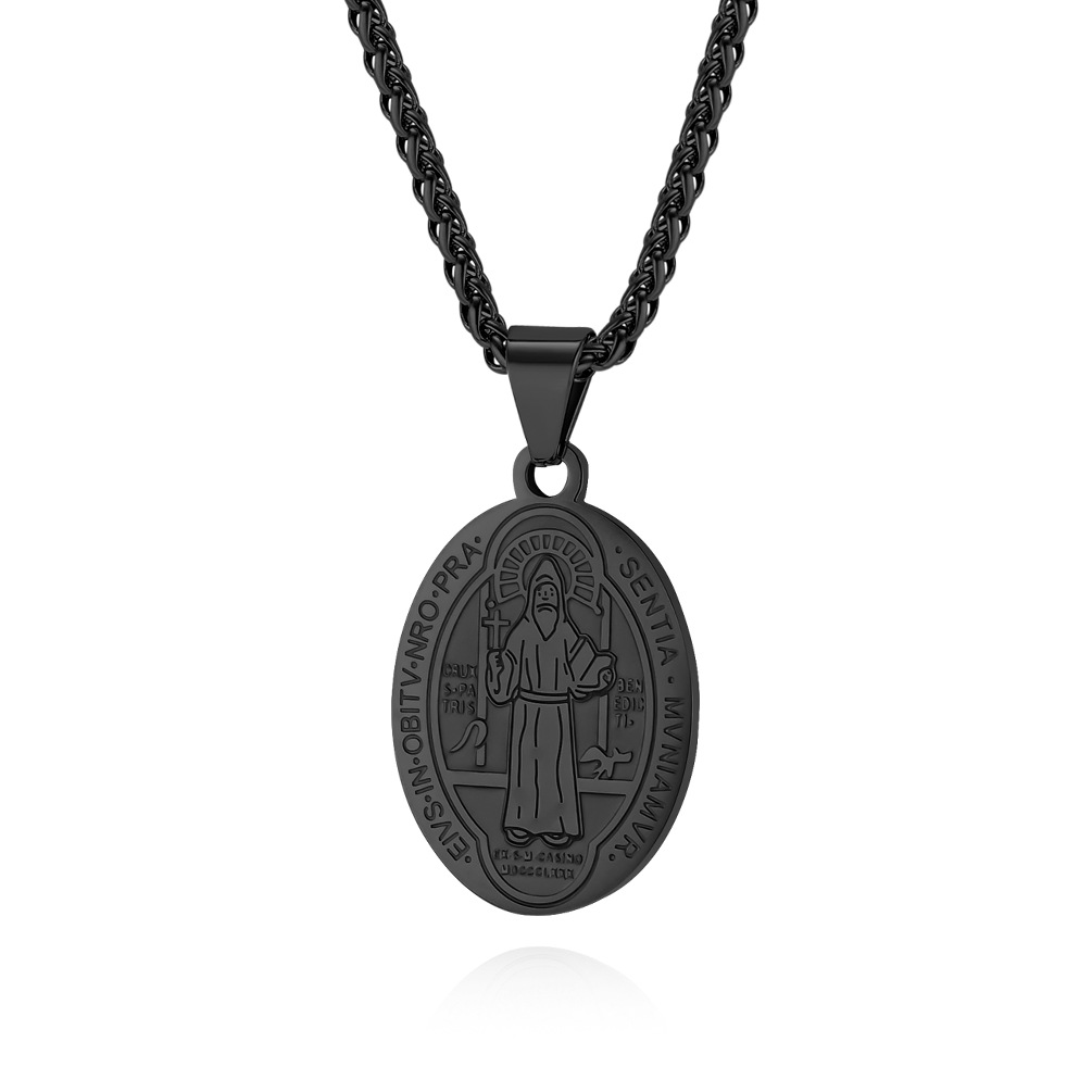 (2개) 레트로 신 후원자 성자 라운드 브랜드 메달 티타늄 스틸 목걸이 성별없는 남녀 휴일 선물 패션 펜던트