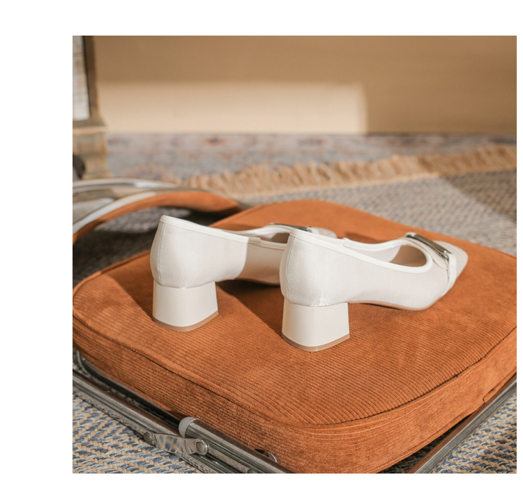 Giày cao gót nữ mũi vuông gót thô phong cách Pháp đế mềm — Rượu vang đỏ chi tiết 21