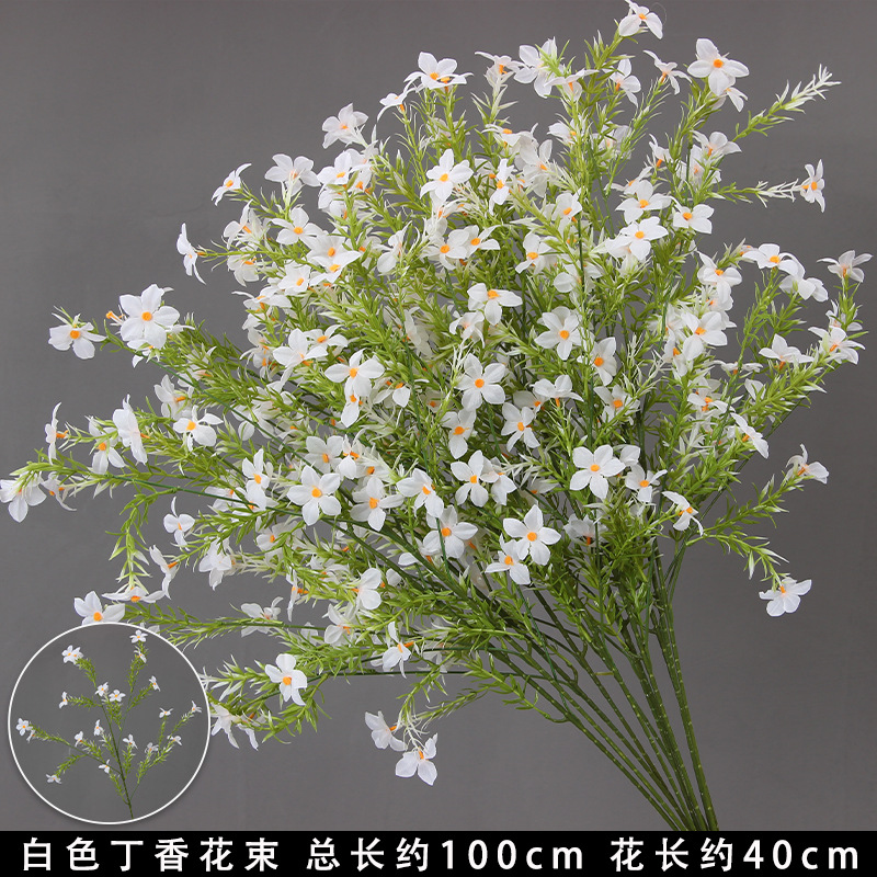 Bodas de flores de seda de imitación blanca flores falsas decorativas floral sala de bodas floral hogar ramo único camino de introducción de flores