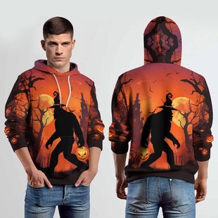 Halloween Cross-border Europe and the United States 3D Digital Bigfoot Printing Personalized Men's Clothing with Casual Loose Hat Sweats