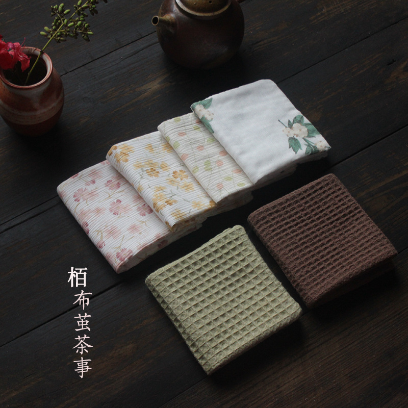 33 color cotton tea towel square towel Japanese style clean Square small fresh cotton yarn handkerchief kung fu tea set suit coaster accessories