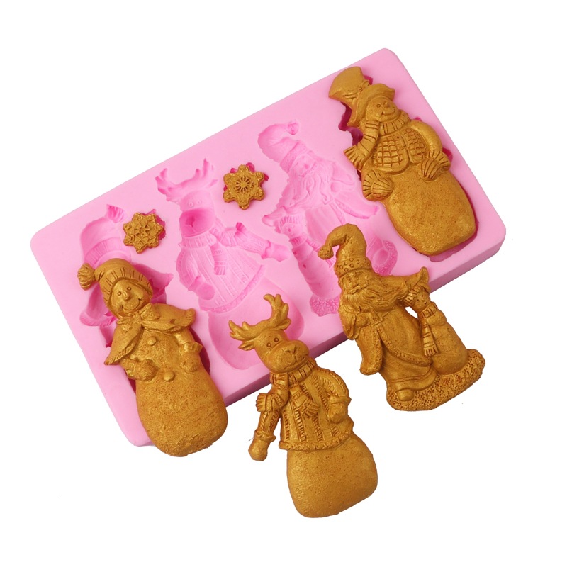 Serie de Navidad Santa Claus molde de silicona muñeco de nieve Fondant molde de pastel de chocolate molde de hornear epoxi