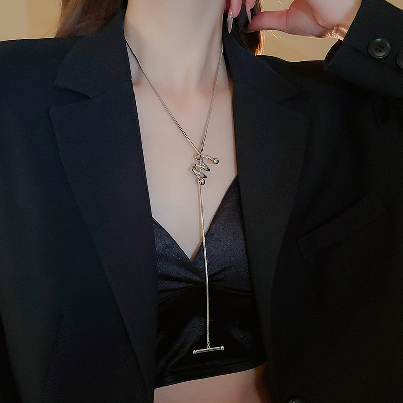 欧美跨境几何水滴高级感项链小众气质冷淡风毛衣链秋冬新款饰品女详情12