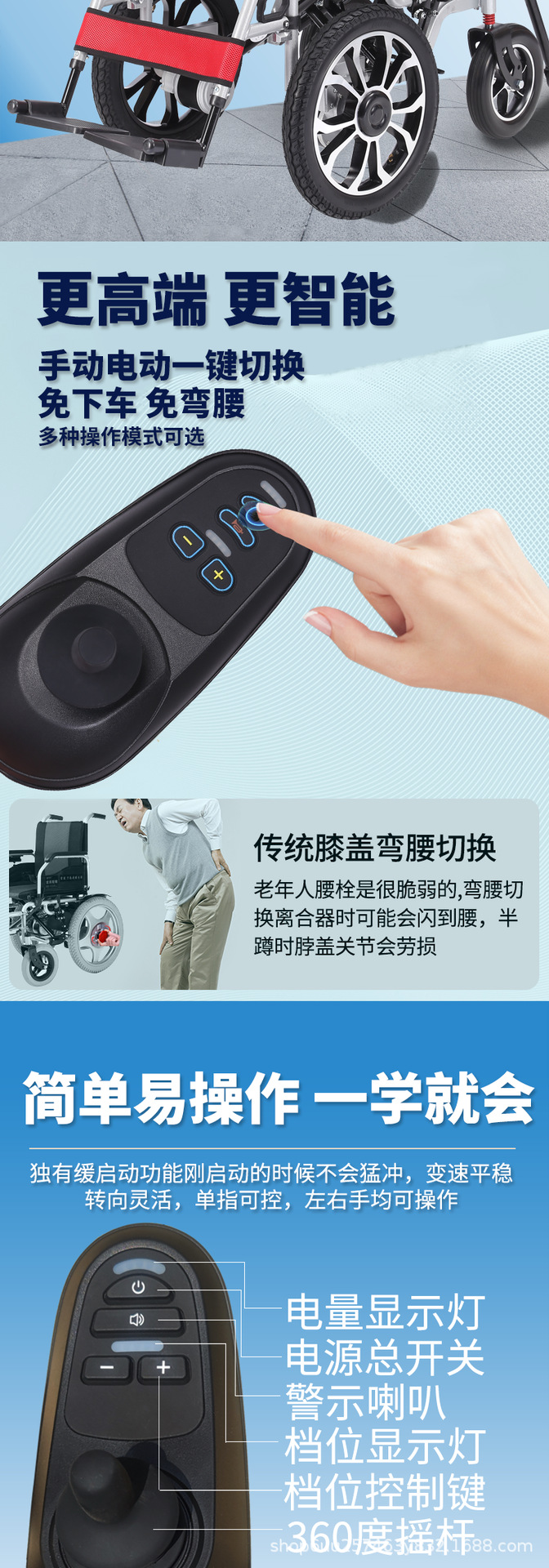 Electric Wheelchair 700W Folding Portable Disabled Intelligent Fully Automatic Four-wheel Sneeper Wheelchair for the Elderly