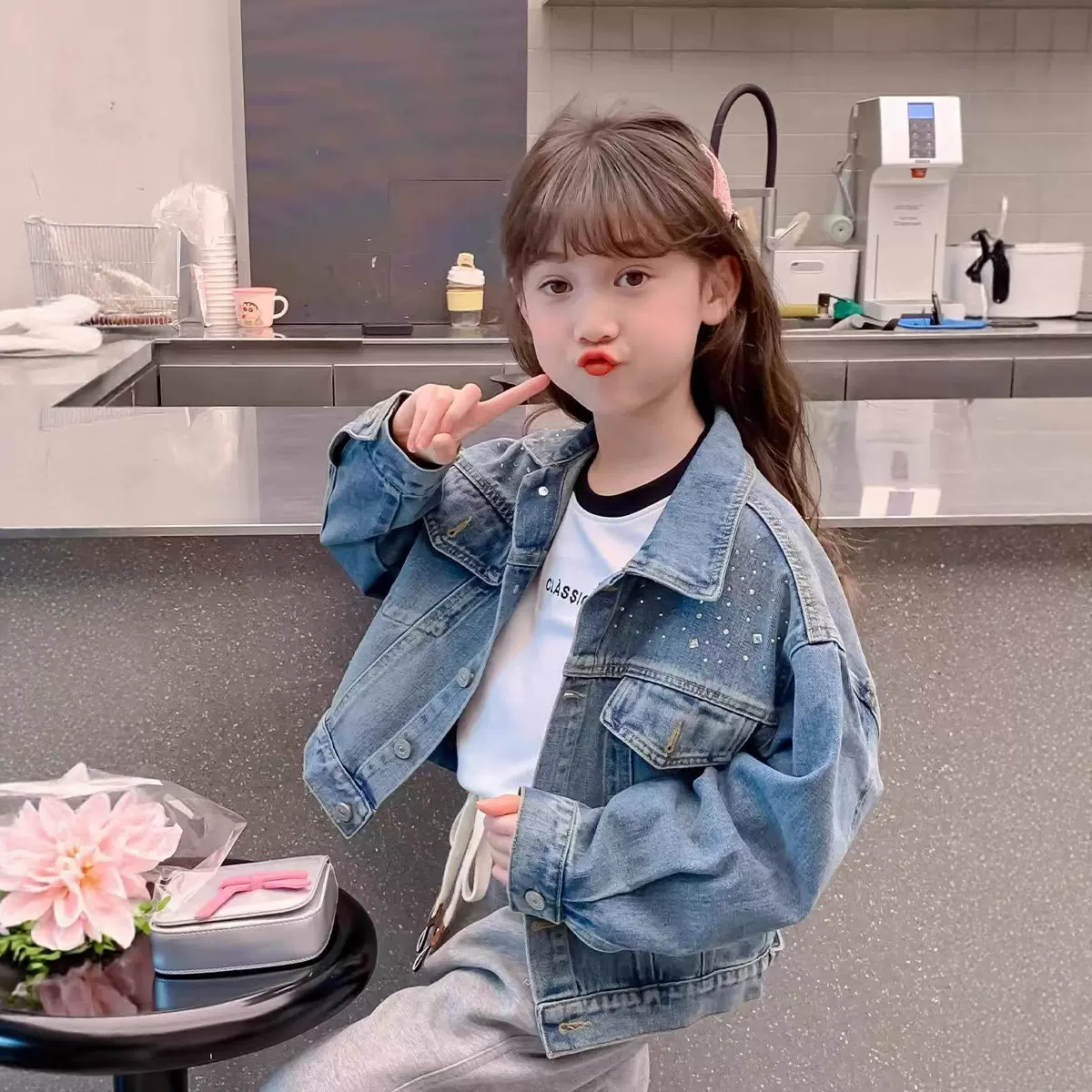 女童2025牛仔外套春秋款2025新款大童女孩时髦秋季牛仔外套韩版