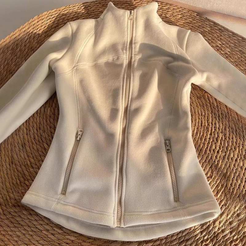 修身加绒内搭瑜伽服摇粒绒外套女2025新款秋冬季抓绒卫衣运动上衣