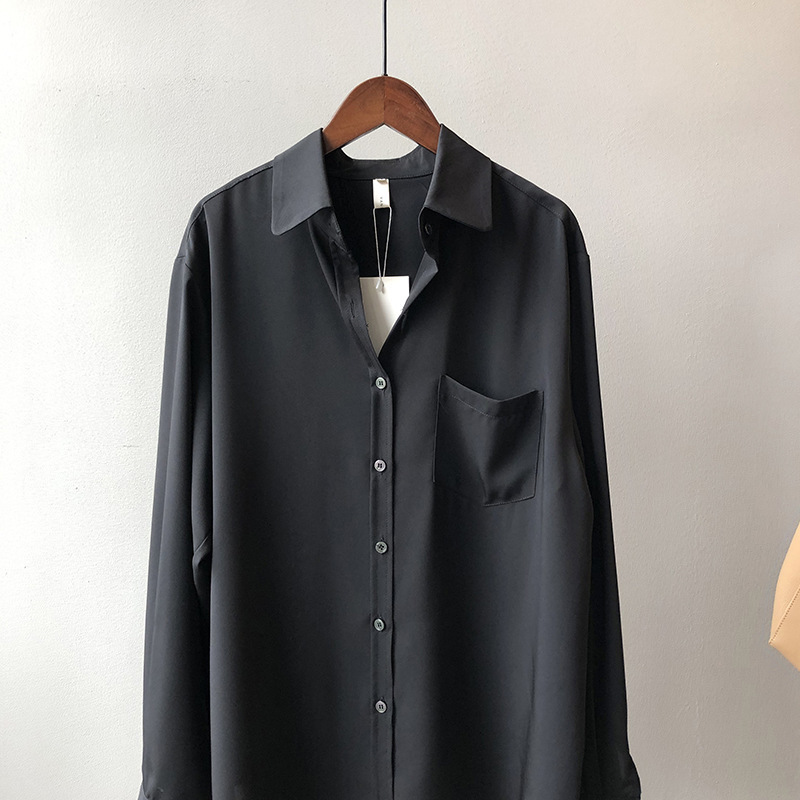 Women's Blouse Long Sleeved Solid Colour Lapel Shirt Elegant_voghion.com