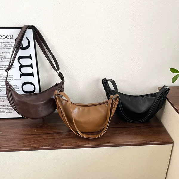 Solid Color Simple and Elegant Commuter Dumpling Bag for Women 2024 Winter New Style Handbag Versatile Shoulder Crossbody Bag