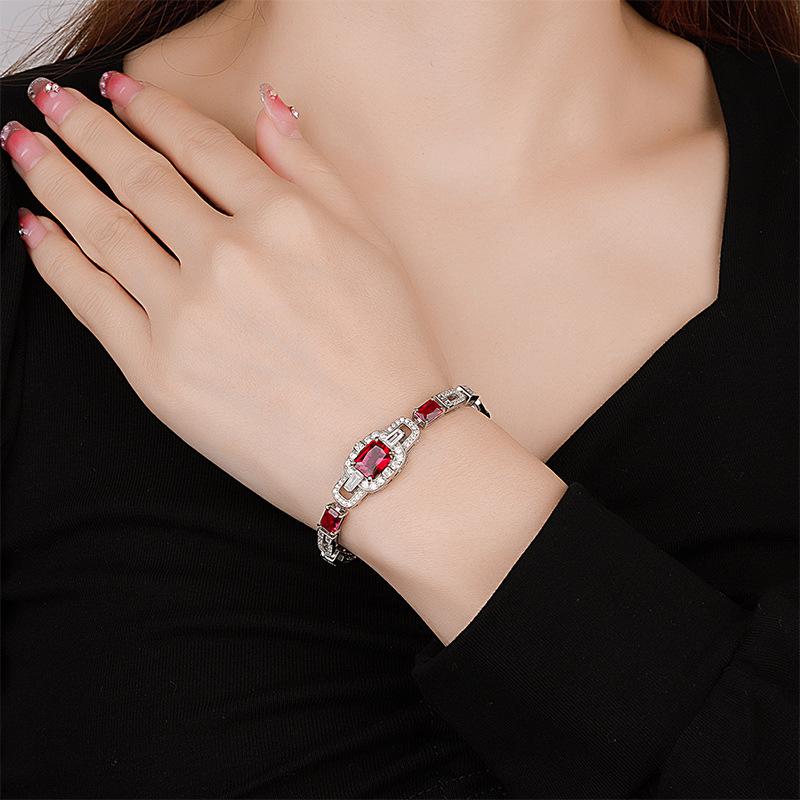 Zhuang Sheng joyería S925 plata simulación color tesoro exquisito retro de lujo con incrustaciones temperamento pulsera femenina piedra principal 8*10-4*6
