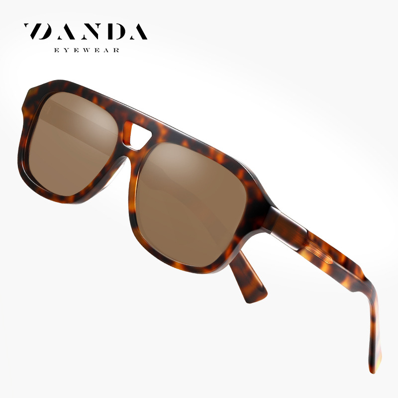 Gafas de sol polarizadas de hoja hechas a mano S32102 Gafas de sol de conducción de doble viga de moda para hombres Gafas de sol de protección solar al aire libre