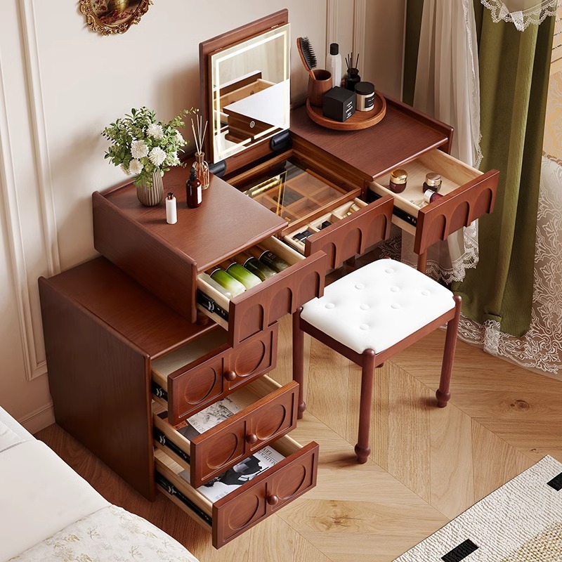 Tocador abatible Danfans Escritorio dos en uno de estilo antiguo francés Mesa de tocador Armario de almacenamiento