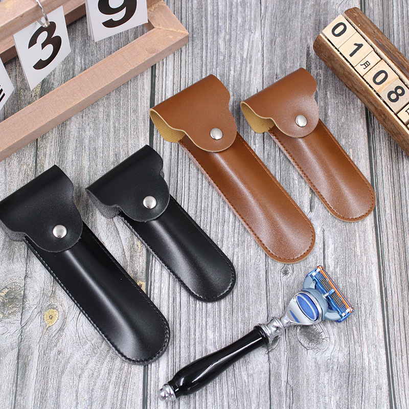 In-Stock Leather Razor Protective Case Manual Razor Box Portable Travel Vintage Razor Shaving Case
