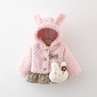 2024 Winter New Leopard Patchwork Woolen Sweater Coat Girls fleece-lined Thickened Woolen Sweater for Rabbit Bag