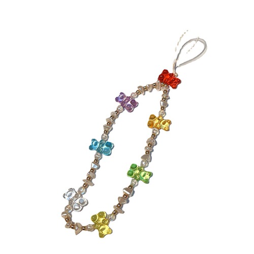 Korean version of the new mobile phone chain ins style beaded bear love mobile phone lanyard short pearl pendant mobile phone rope for women