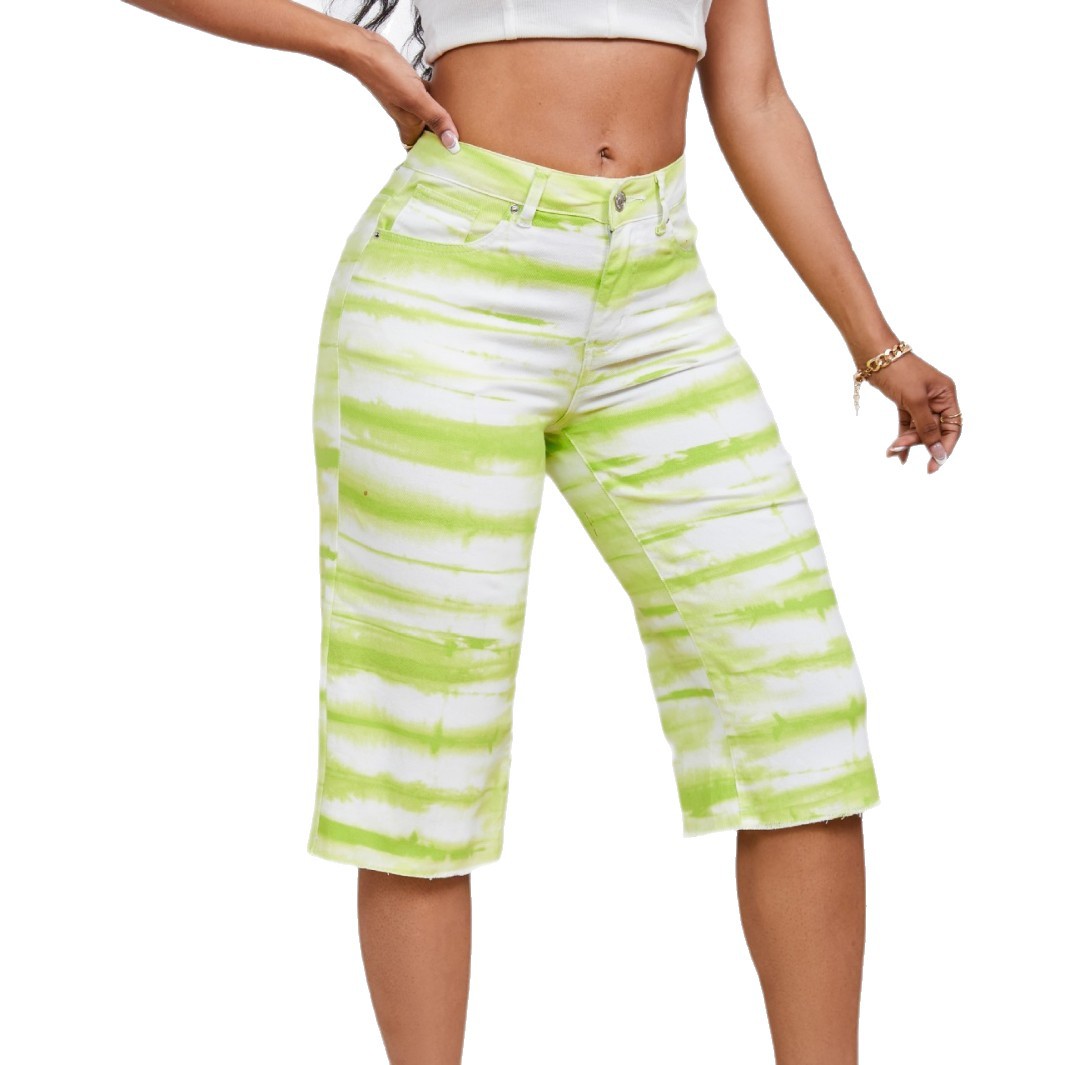 Pantalones Capri de Mezclilla con Flecos y Tie-Dye, Estilo Europeo y Americano, Nuevo Verano 2025, Disponibles en Amazon, Moda Simple para Mujer