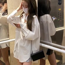 早春装中长款法式白色衬衫2025年新款衬衣外套女春秋宽松长袖上衣