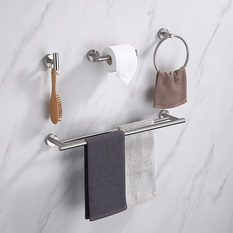 北欧304不锈钢浴室毛巾架酒店卫生间壁挂黑色毛巾杆卫浴双杆套装