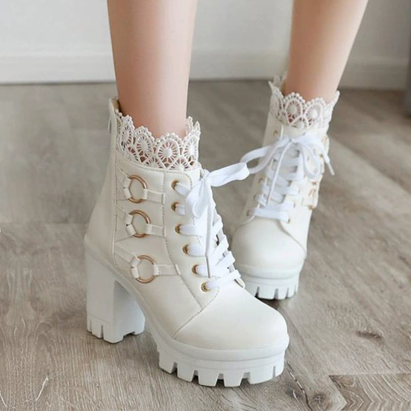 Внешняя торговля короткие сапоги большого размера женский 2023 осень и зима британский стиль на высоком каблуке сапоги Martin с полой сеткой пряжи с круглой головкой сапоги 5842