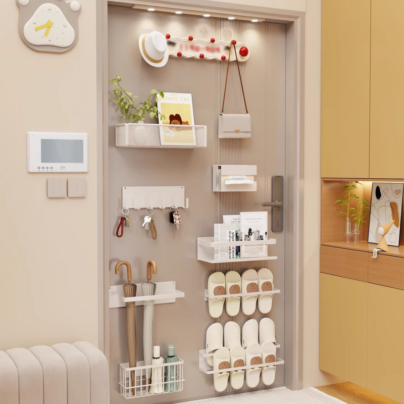 Magnetic Storage Rack for Entryway, Porch, and Behind-The-Door Organization; Umbrella Holder, Coat Rack, Key and Bag Hook, Slipper Wall Mount Magnetic Storage Rack for Entryway, Porch, and Behind-The-Door Organization; Umbrella Holder, Coat Rack, Key and Bag Hook, Slipper Wall Mount