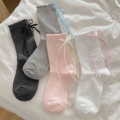 中筒靴下女性春夏バンド蝶ネクタイ中筒靴下JKかわいい少女レース綿質スタッキングソックス女性