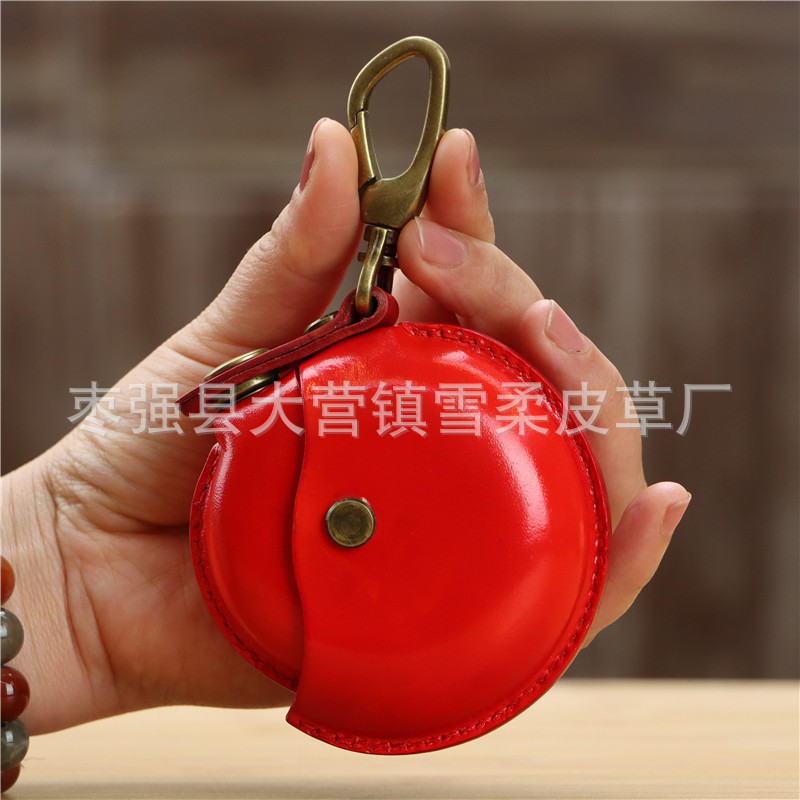 クリエイティブな一層牛革製ハンドメイド小銭入れ、イヤホンケーブル収納バッグ、丸型バッグ、ペンダント、小物入れ、レトロ収納バッグ