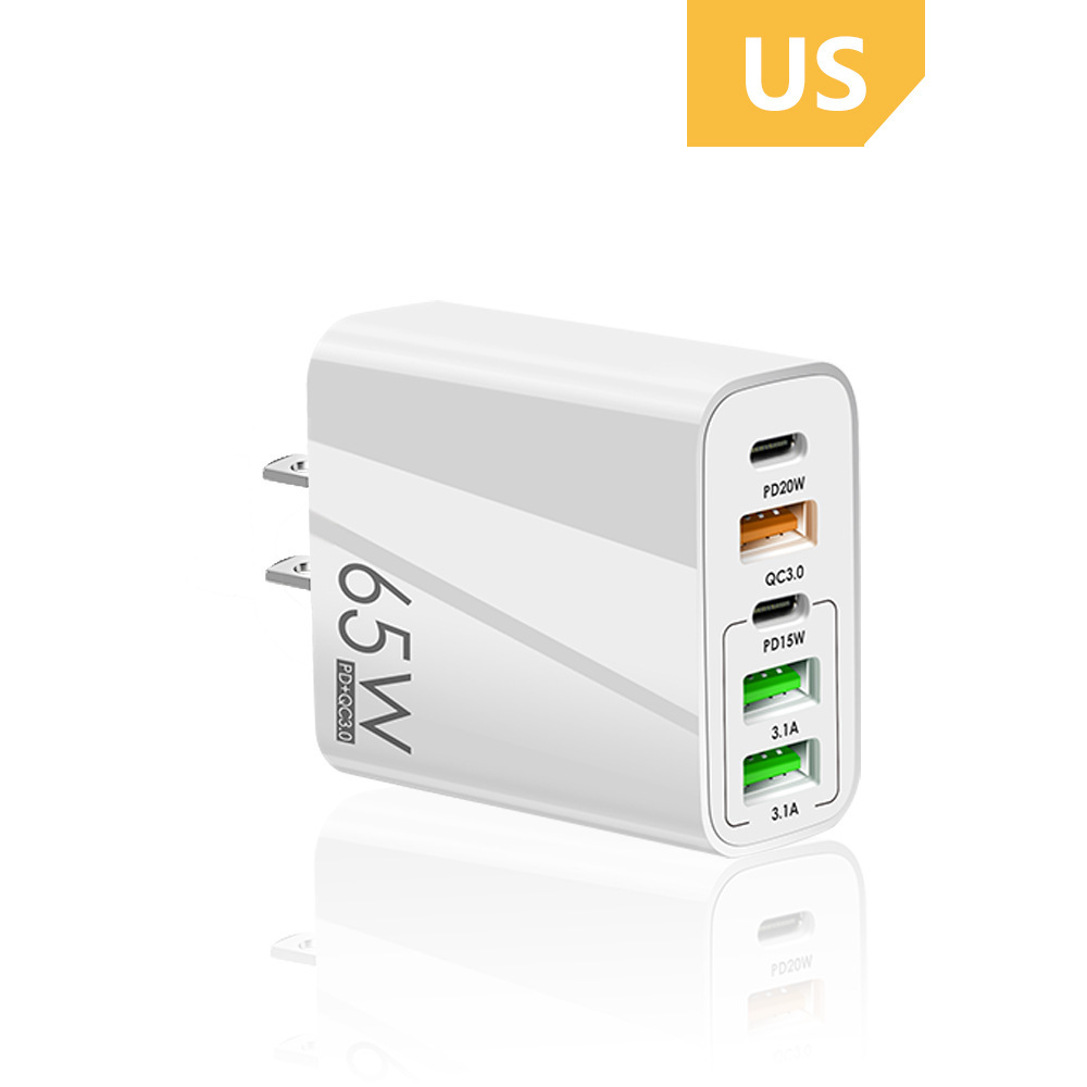Nuevo PD65W carga rápida cargador de teléfono móvil 5V4A europeo y americano británico PD + 3USB adaptador multi-Puerto Cabeza de carga