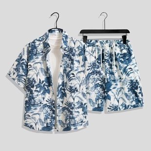 2025 New Thai Flower Shirt Shorts Suit Men's Hawaiian Beach Short Sleeve Shirt Couple Wear Summer Jacket