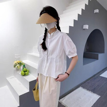 兰芝服饰法式设计感短袖衬衫女2025夏新款收腰皱褶显瘦上衣100119