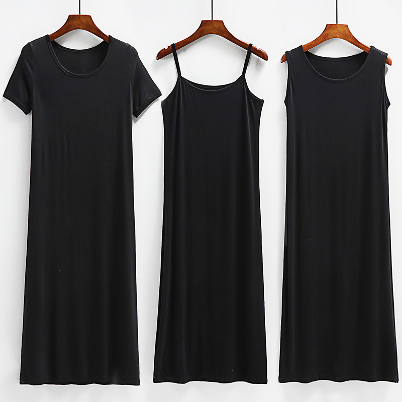 Summer modal camisole dress women's underskirt black vest long skirt spring and autumn short sleeve A- line skirt