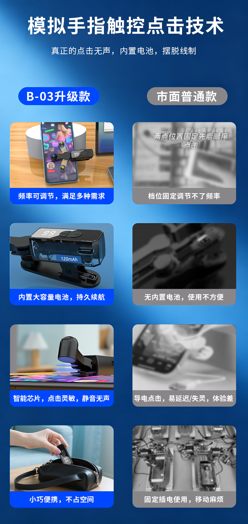 Cross-Border New Model B-03 Screen Clicker TikTok Video Liker Tool Built-in Battery Screen Auto-Tapper