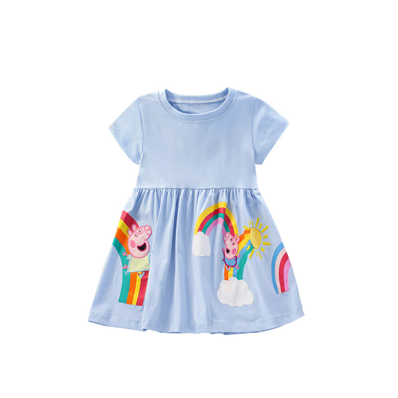 En stock malwee niñas vestido de verano nuevo europeo y americano de los niños vestido casual impreso princesa vestido