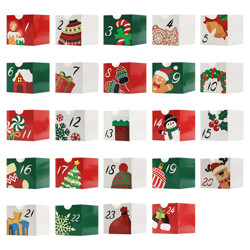 クロスボーダー新キャンディボックスクリスマスアドベントカレンダーセット紙箱クリスマス1-24カレンダー正方形ボックス在庫あり|undefined