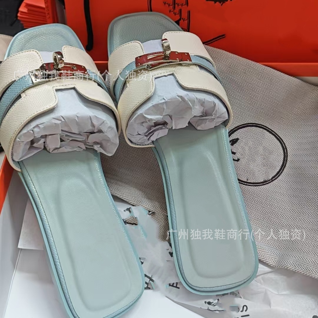 H高颜值高品质金属kelly扣一字型女式拖鞋跨境外贸专供内销勿扰