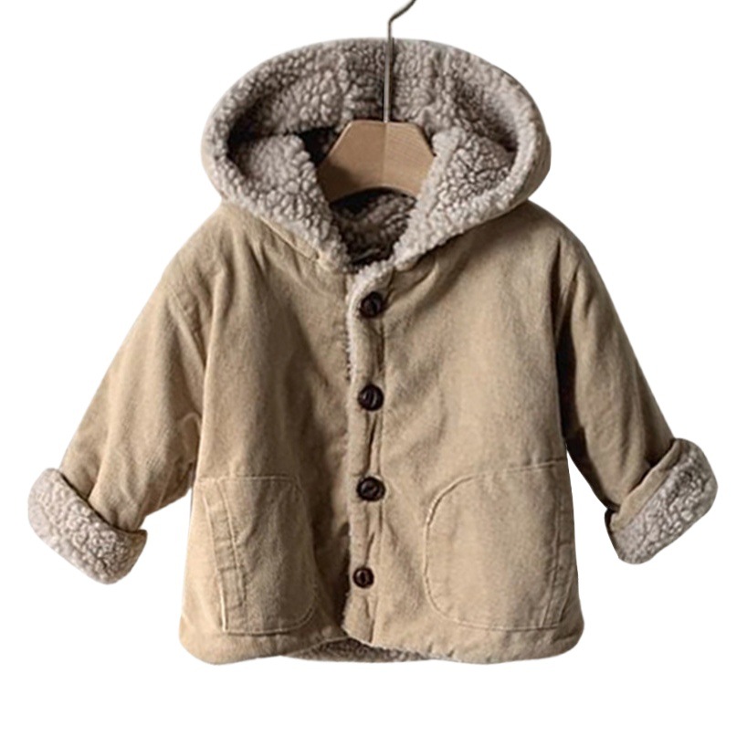 Bebé invierno PANA lana de cordero engrosada chaqueta con capucha masculina y femenina Bebé Ropa de invierno Bebé desgaste exterior Chaqueta de punto