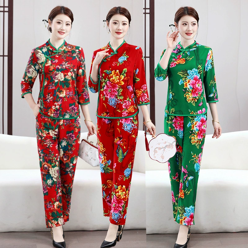 Костюм мамы Весенний и Осенний северо-восточный цветок модный китайский стиль с длинными рукавами